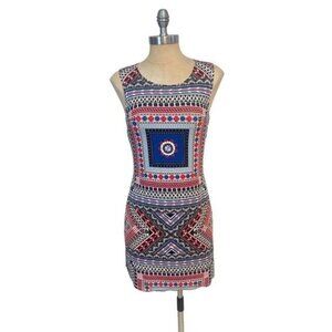 Farm Rio Boho Stretch Sleeveless bodycon Mini Dress Medium runs small